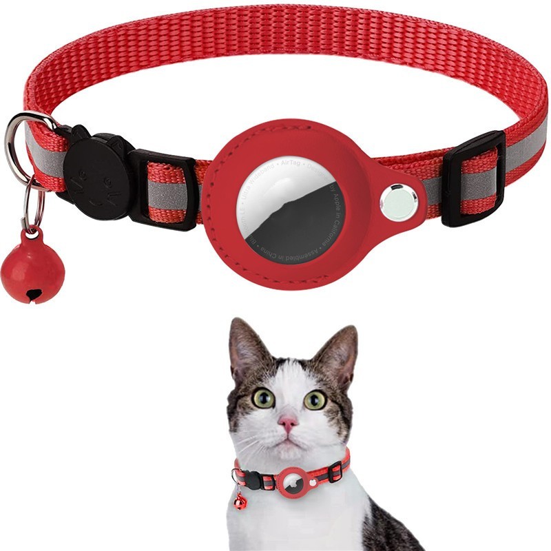 Collier pour Chien/Chat avec AirTag, Clochette et Bandes réfléchissantes