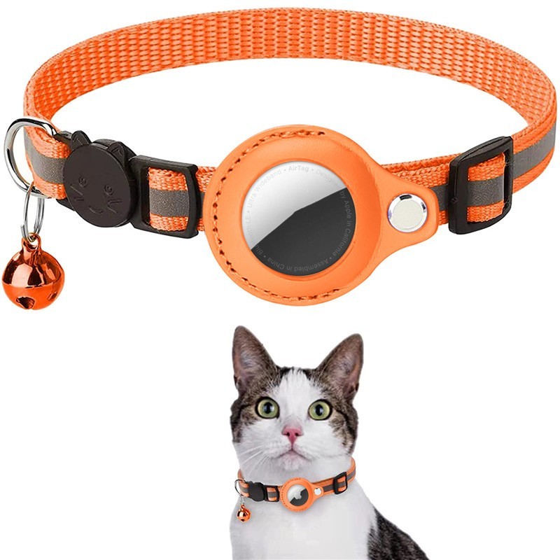 Collier pour Chien/Chat avec AirTag, Clochette et Bandes réfléchissantes